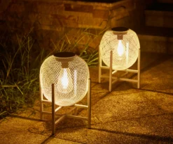11.5" White Mesh Metal LED Solar Lantern 16 11.5" White Mesh Metal LED Solar Lantern -Chic Furniture Store 810607502 A0 4