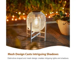 11.5" White Mesh Metal LED Solar Lantern 19 11.5" White Mesh Metal LED Solar Lantern -Chic Furniture Store 810607502 A0 6