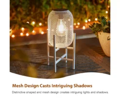 14.2" White Mesh Metal LED Solar Lantern -Chic Furniture Store 810607504 A0 6