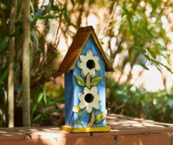 Blue & White Flower 2-Opening Wood Birdhouse -Chic Furniture Store 810607529 A0 2