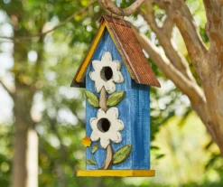 Blue & White Flower 2-Opening Wood Birdhouse -Chic Furniture Store 810607529 A0 3