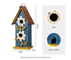 Blue & White Flower 2-Opening Wood Birdhouse -Chic Furniture Store 810607529 A0 6