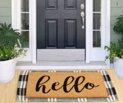 Vendetta "Hello" Black Plaid 2-Piece Layering Accent Rug & Mat Set -Chic Furniture Store 810610151 B0 3