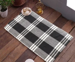 Vendetta "Hello" Black Plaid 2-Piece Layering Accent Rug & Mat Set -Chic Furniture Store 810610151 B0 4