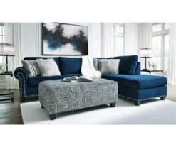 Trendle Blue & Tan Oversize Accent Ottoman -Chic Furniture Store 810612384 4