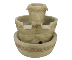 Northlight Sandstone Floral 3-Tier Bowl LED Water Fountain