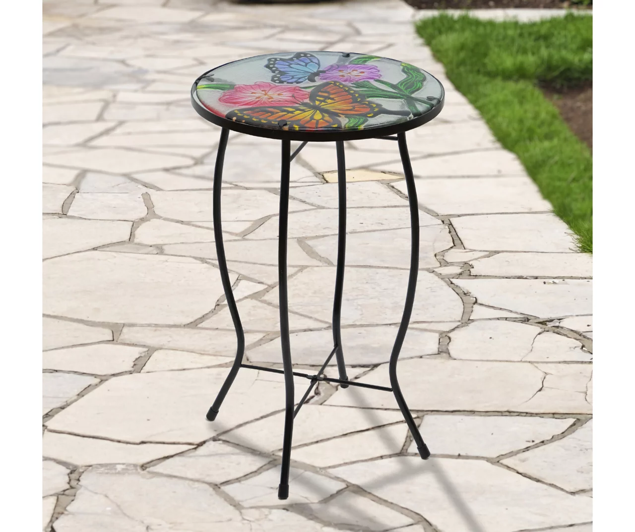 19" Butterfly & Flower Glass Garden Table 6 19" Butterfly & Flower Glass Garden Table - Image 4