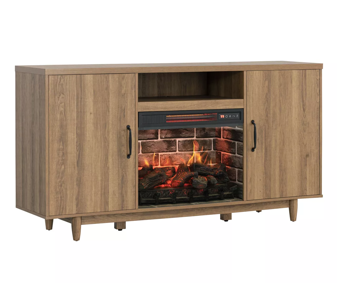 60" Modern Tan Electric Fireplace Console 7 60" Modern Tan Electric Fireplace Console - Image 5
