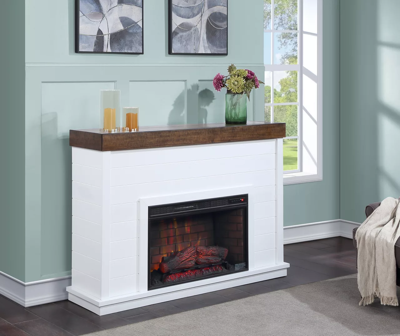 62" White Shiplap Grand Electric Fireplace 5 62" White Shiplap Grand Electric Fireplace - Image 3