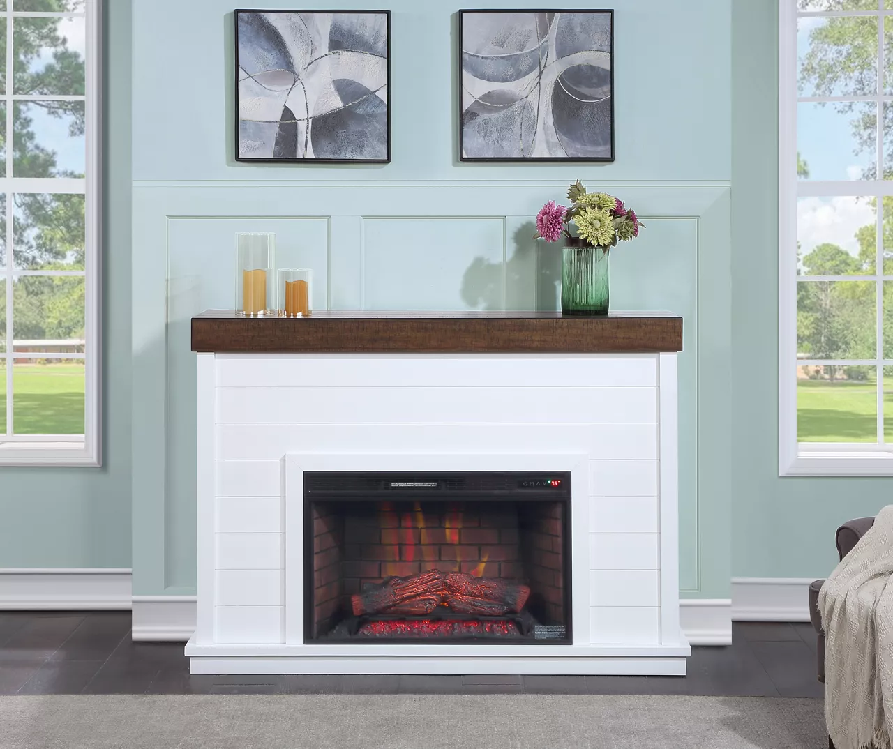 62" White Shiplap Grand Electric Fireplace 4 62" White Shiplap Grand Electric Fireplace - Image 2