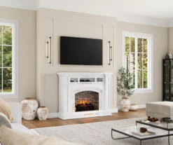 62" White Marble Grand Electric Fireplace Console -Chic Furniture Store 810617766 B0 3