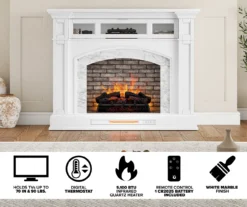 62" White Marble Grand Electric Fireplace Console -Chic Furniture Store 810617766 M7