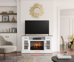 60" White 2-Door Electric Fireplace Console -Chic Furniture Store 810618088 B0 2