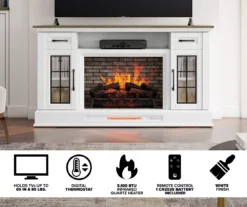 60" White 2-Door Electric Fireplace Console -Chic Furniture Store 810618088 M7