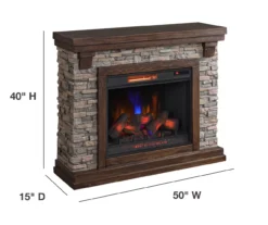 50" Madison Pine & Faux Stone Electric Fireplace -Chic Furniture Store 810620258 A6