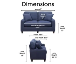 Palisades Navy Blue Loveseat -Chic Furniture Store 810659257 A0 5