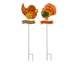 "Welcome" Turkey & "Give Thanks" Cornucopia 2-Piece Yard Stake Set