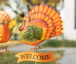 "Welcome" Turkey & "Give Thanks" Cornucopia 2-Piece Yard Stake Set -Chic Furniture Store 810671259 A0 4
