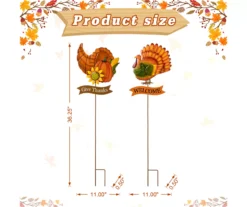 "Welcome" Turkey & "Give Thanks" Cornucopia 2-Piece Yard Stake Set -Chic Furniture Store 810671259 A0 5