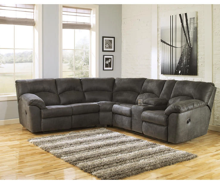 Signature Design By Ashley Tambo Pewter Faux Leather Reclining Sectional 4 Signature Design By Ashley Tambo Pewter Faux Leather Reclining Sectional - Image 2