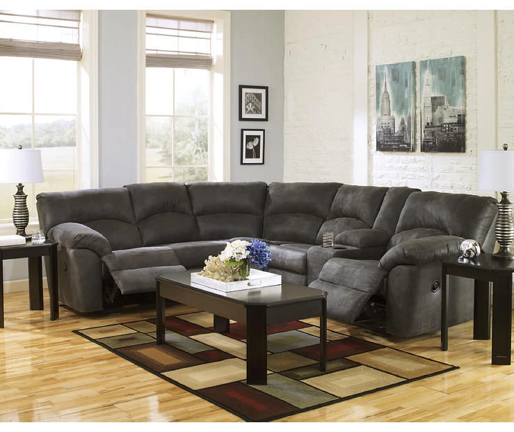 Signature Design By Ashley Tambo Pewter Faux Leather Reclining Sectional 3 Signature Design By Ashley Tambo Pewter Faux Leather Reclining Sectional